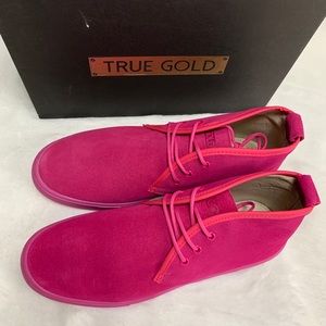 True gold men’s fuego pink leather high top sneakers